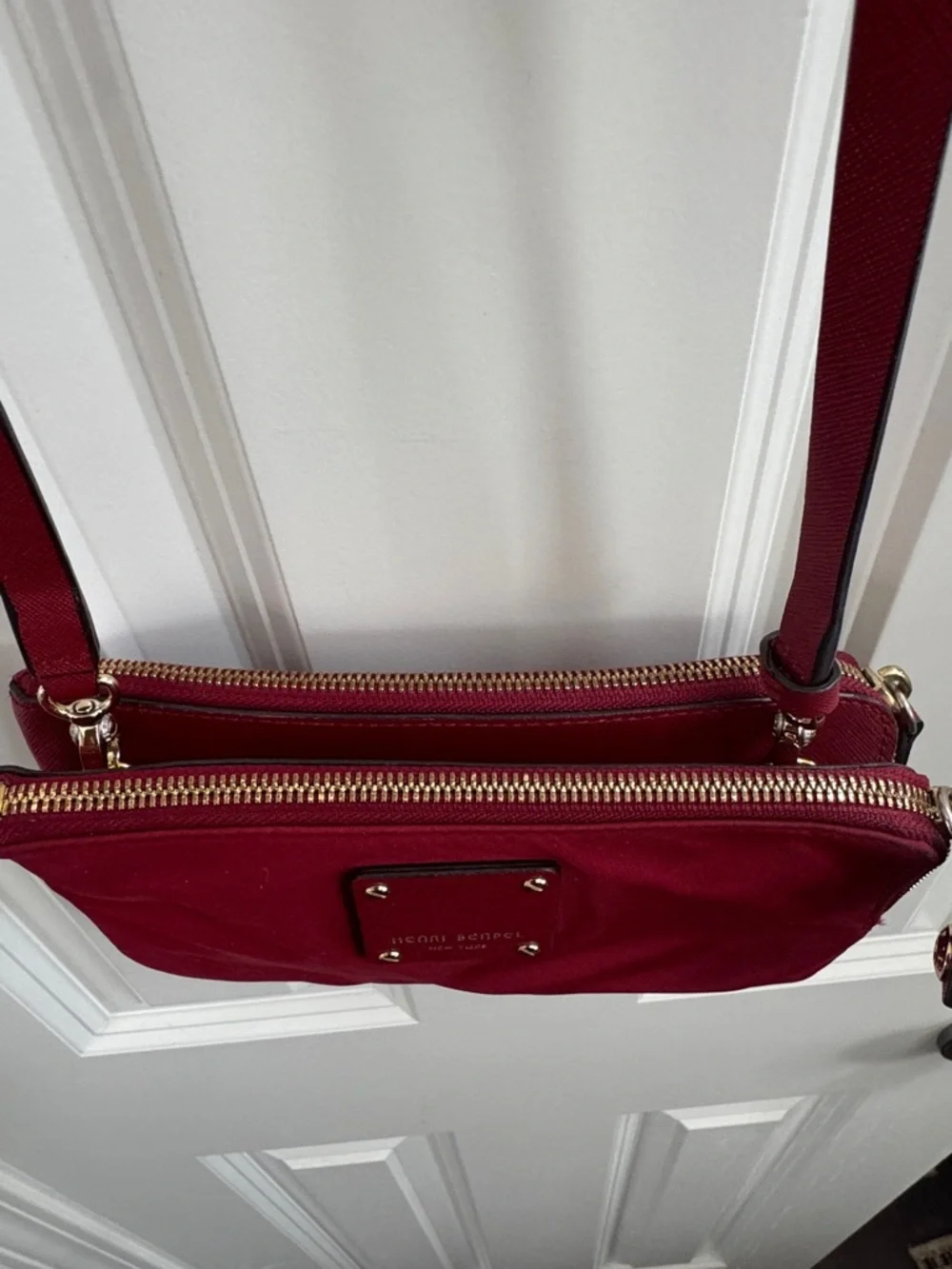 henri bendel burgundy crossbody with gold-tone accents - Picture 5 of 12